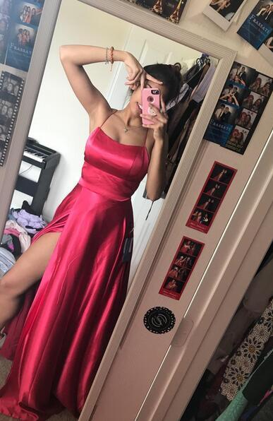 Blue Spaghetti Strap Prom Dress with Side Slit, Sexy Long Senior Prom ...